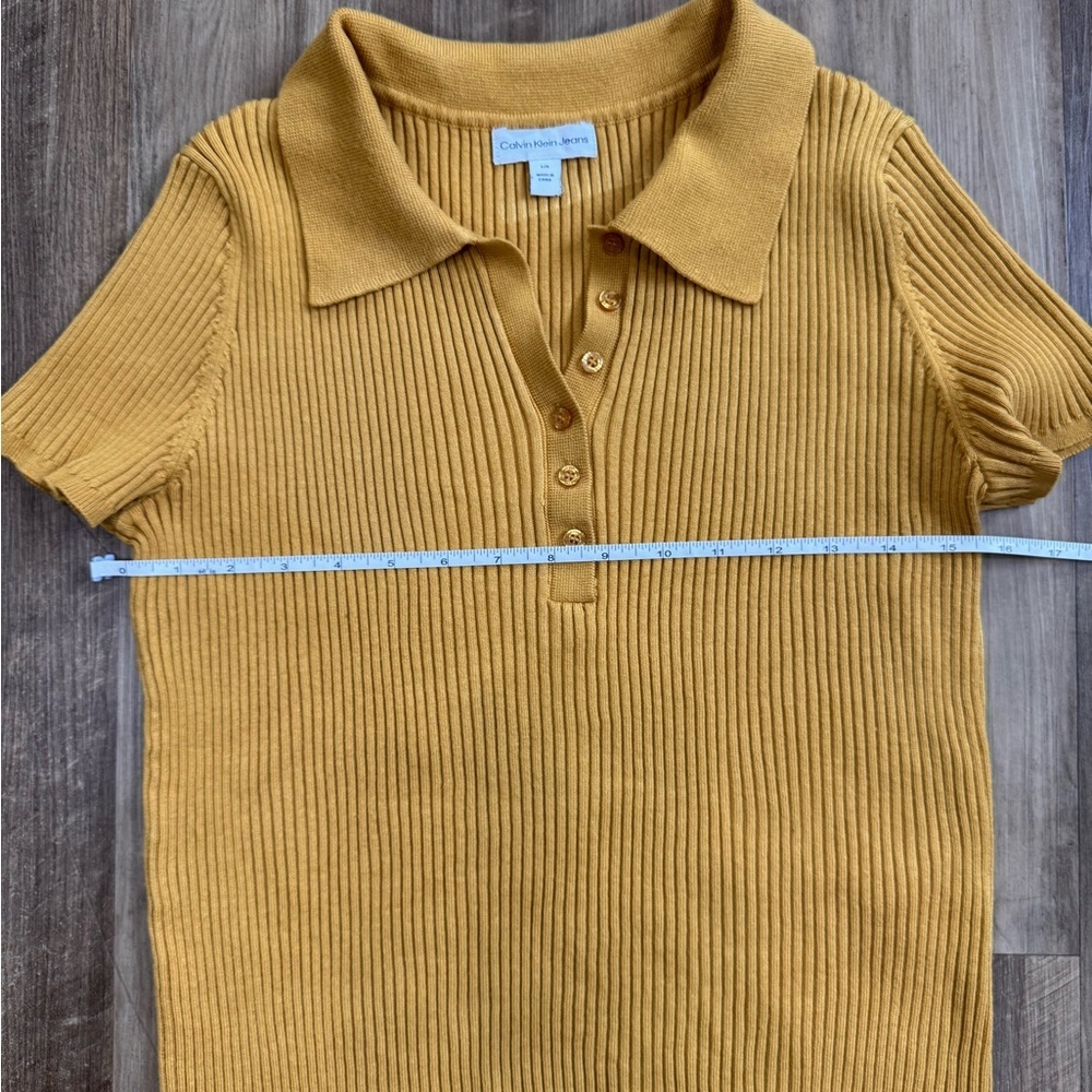 Calvin Klein Yellow Ribbed Button Polo Shirt - Picture 5 of 10